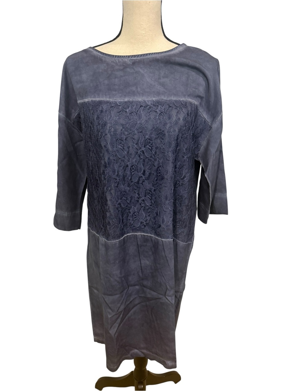 Marina Gigli Blue Gray Lace Patina Panel Shift Dress Size Medium